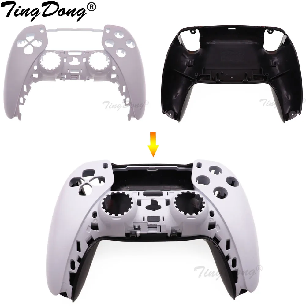 

For PS5 DualSense 5 Controller Full Set Housing Shell Front Back Case Cover Replacement DIY Decorative Strip Buttons Set Black