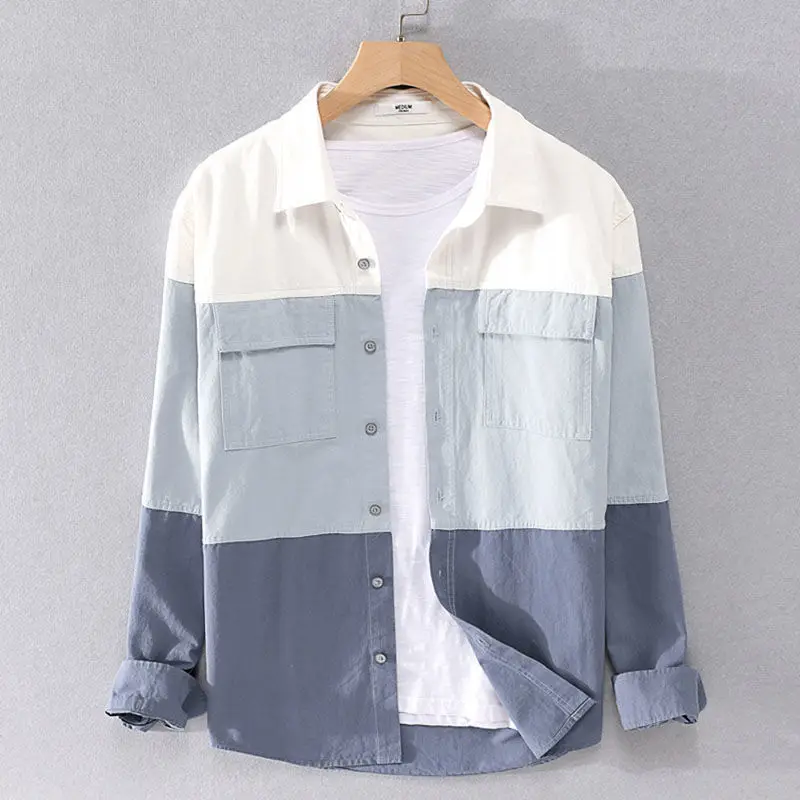 

2022 New Spring Summer Men Casual Shirts Single Breasted Long Sleeve Loose Korean Chic Fashion Thin Outwear Blouse Tops W293