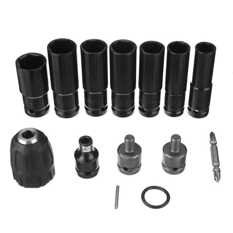 

14Pcs Electric Impact Wrench Hexs Socket Head Set Kit Drill Chuck Drive Adapter SET For Electric Drill Screwdrivers