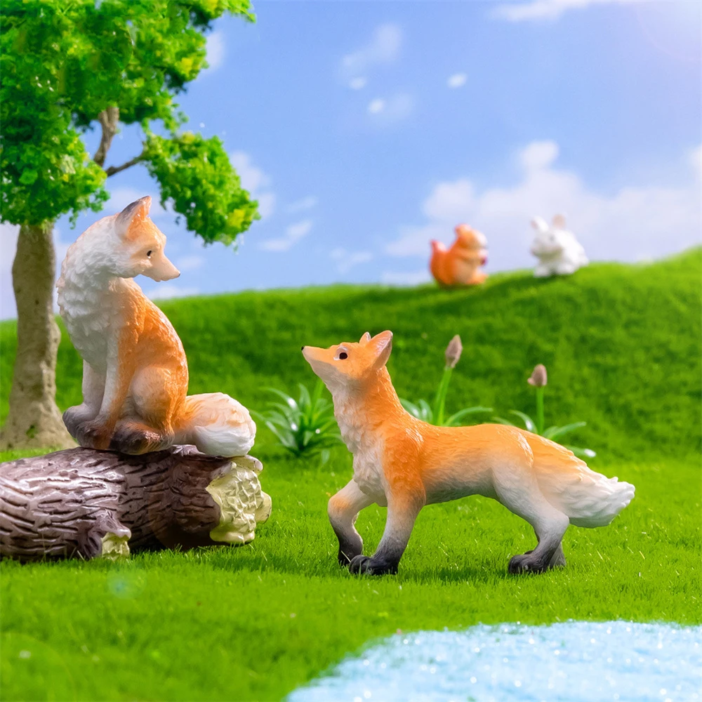 Маленькие симпатичные Мохи реалистичные скульптуры лисы из смолы миниатюрные