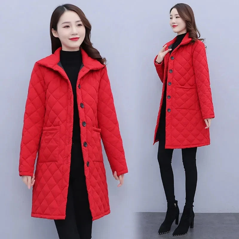 Down Cotton Coat Womens 2022 New Autumn Winter Large Size Lightweight Long Padded Jacket Women Fashion Slim Versatile Parkas