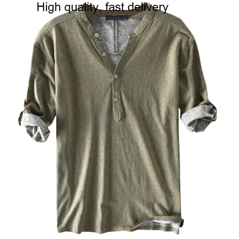

Рубашка-поло мужская свободного кроя, Повседневная рубашка из чистого хлопка, с рукавом средней длины, уличная одежда, хаки, хаки, большие ра...