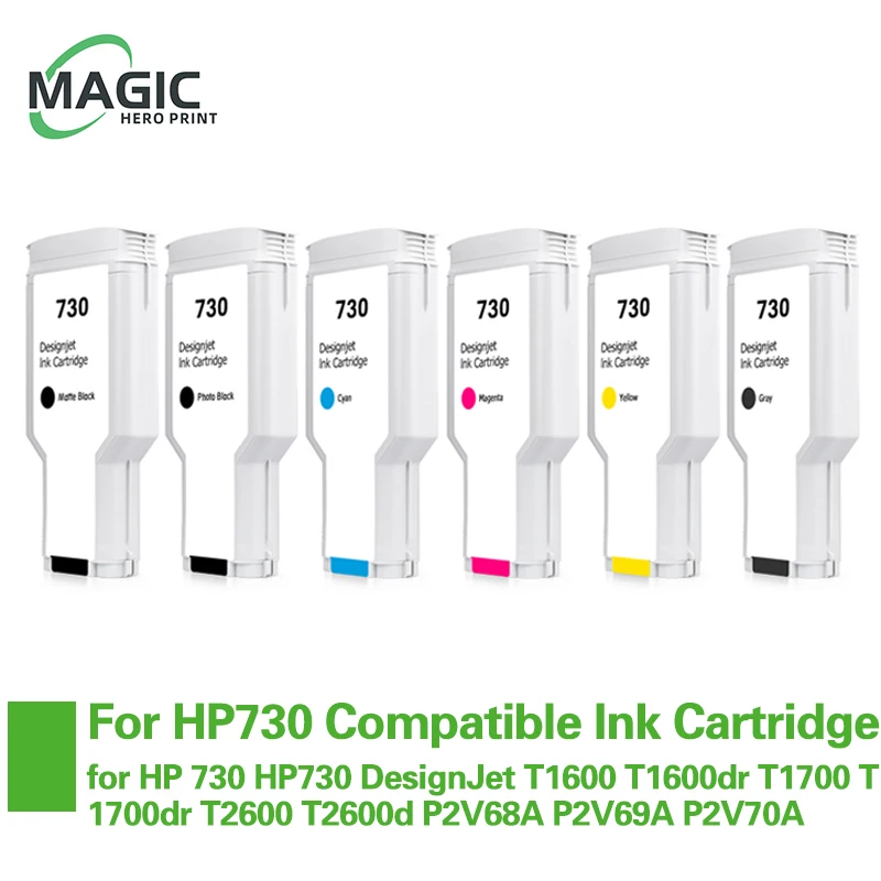 300ml 730 Compatible Ink Cartridge Remanufactured for HP DesignJet T1600 T1600dr T1700 T1700dr T2600 T2600d P2V68A P2V69A P2V70A