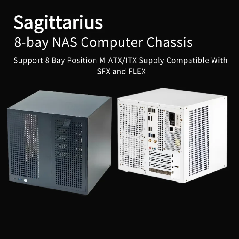 Фото 8-полосный NAS-шасси Sagittarius с блоком питания ATX, материнская плата MATX, полноразмерный PCIE, 21,8 л №1