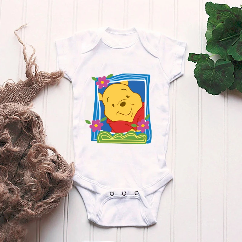 

Newest Hot Newborn Infant Bodysuit Disney Pooh Bear Baby Boys Girls Clothes Baby Short Sleeve Romper Jumpsuit Summer Kids Outfit