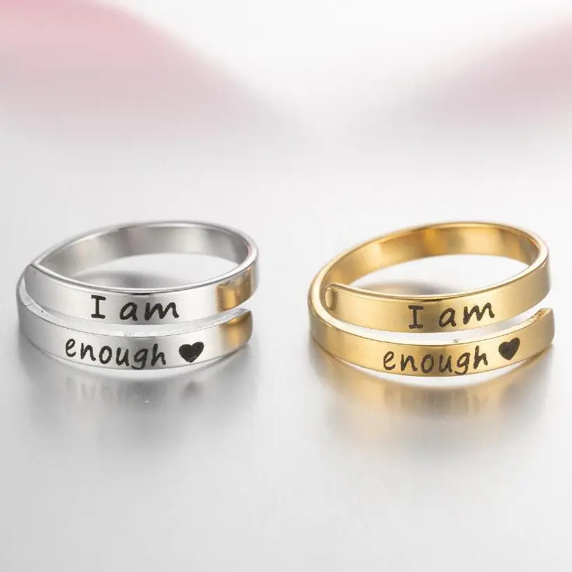 

TULX Stainless Steel Engrave Letter Ring For Women Fearless Inspiring Jewelry Keep Going I am Enough You Are My Sunshine Ring