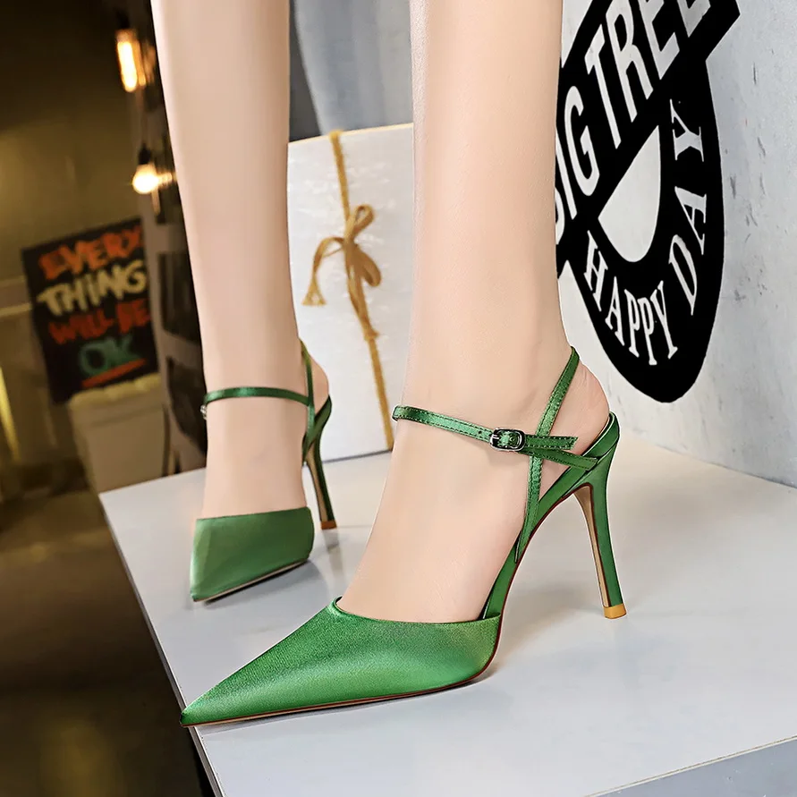 Sandalias clásicas de satén para mujer, zapatos de tacón alto de 11cm, de seda, estilo Gladiador, de verano, sexys, color verde, talla grande 40