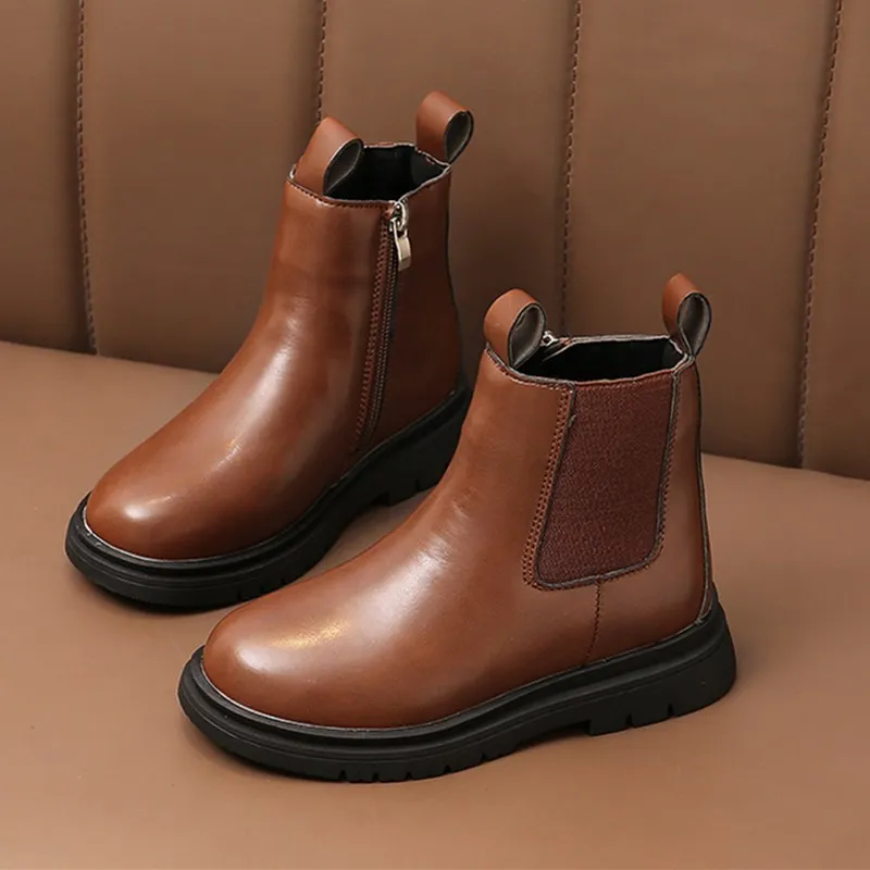 

2022 Girls Chelsea Boots Fashion Children's Martin Boots Autumn And Winter Thin Cotton Simple Students Soft Sole Leather Boots