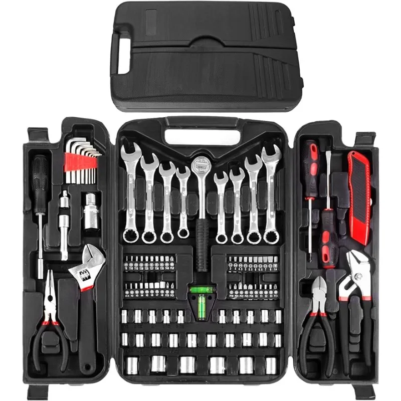 

95 Piece Tool Set, Tool Kit, Mechanics Tool Set, Portable Toolbox with Adjustable Wrench Pliers Socket Bits,Repair Home Tool Kit