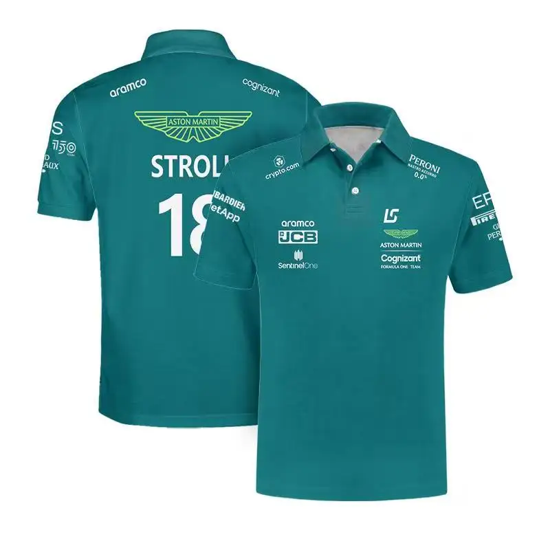 

2023 New F1 Formula One Racing Alonso Driver's Same Polo Shirt Summer New Aston Martin Sports Top 18 and 14 T-shirt S-5XL