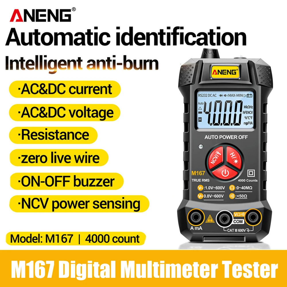 

M167 Digital Mini Multimeter Tester ANENG 4000 Counts Professional Auto Multimetro True RMS NCV Meter With Flashlight MultiMeter