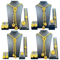 24k hot sale dubai bridal sand gold necklace set alloy long pendant necklace four piece jewelry necklace