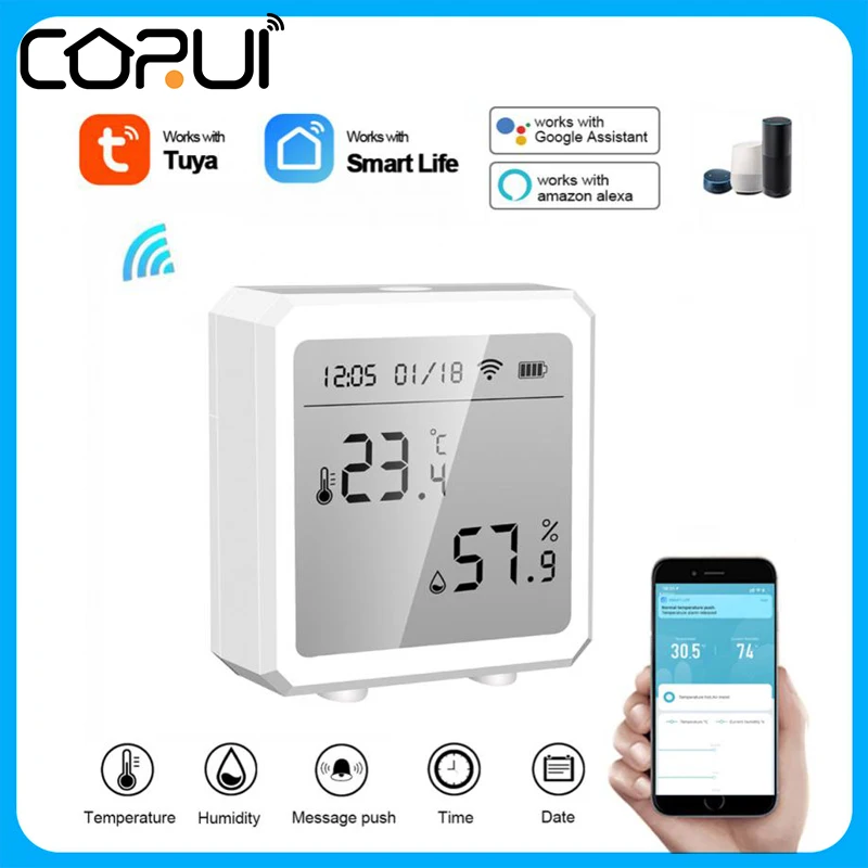 

Singal Color Tuya ZigBee Wireless Temperature And Humidity Sensor Wet And Dry Thermometer Digital Display Indoor With Blue LED