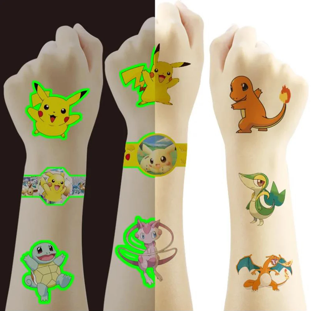 

Pikachu Children's Party Glow Tattoo Sticker Pocket Monster Pokemon Tattoo Sticker Boys and Girls Glow Party Supplies Toy Gifts