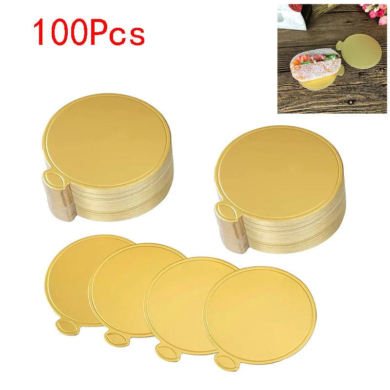 

100pcs/set Golden Mousse Mat Bottom Foam Cake Base Boards Paper Board Shape Dessert Tray Christmas Cake Base Decoration Tools