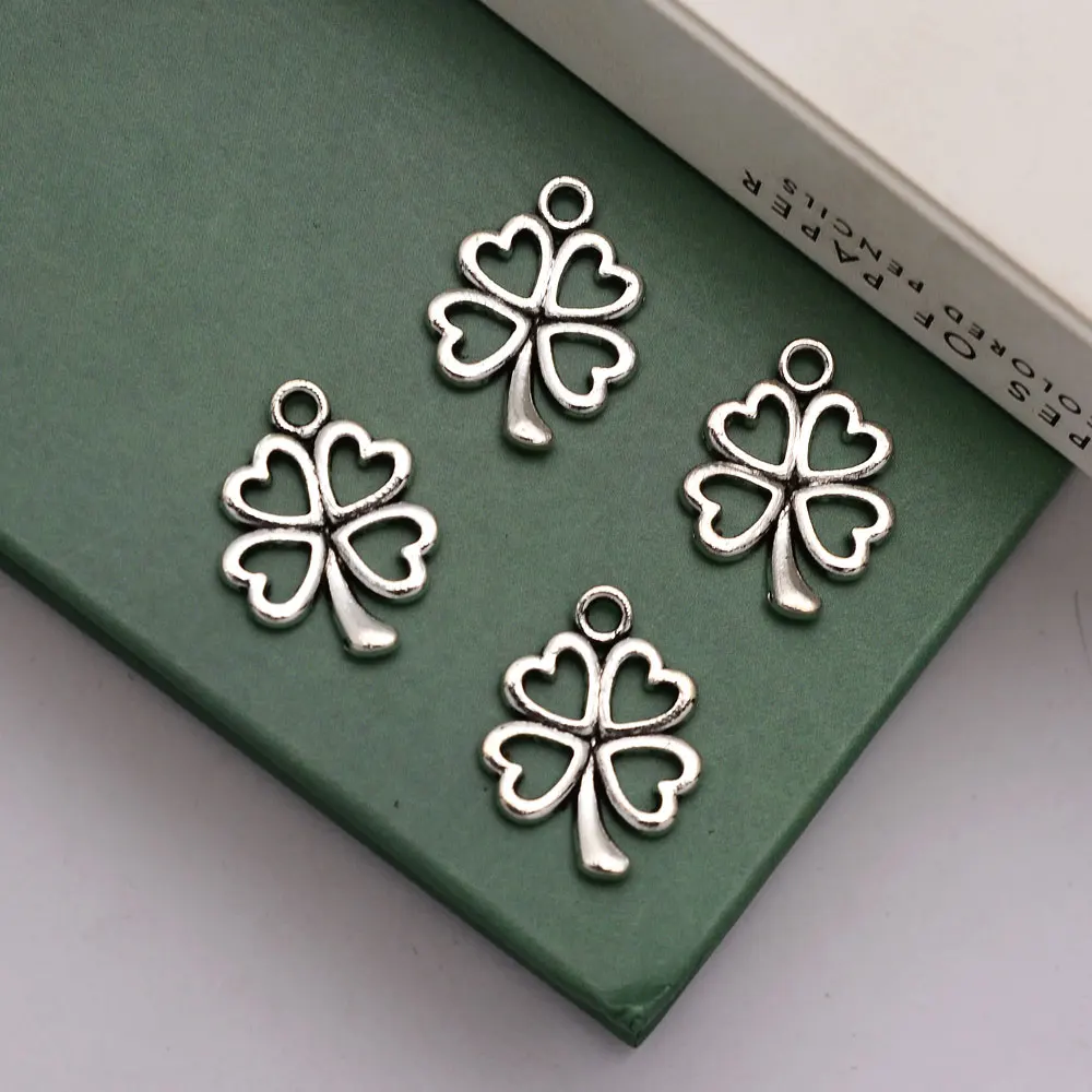 

30pcs/lot--21x16mm Antique Silver Plated Lucky Four Leaf Clover Charms St.patrick Pendants For Diy Jewelry Making Accessories