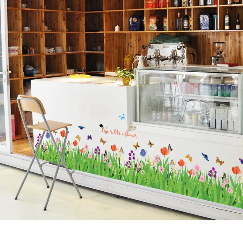 

Large DIY Home Decor Nature Colorful Flowers Grass Buttefly Wall Stickers 3d Wall Decals floral TV Background Base decoration