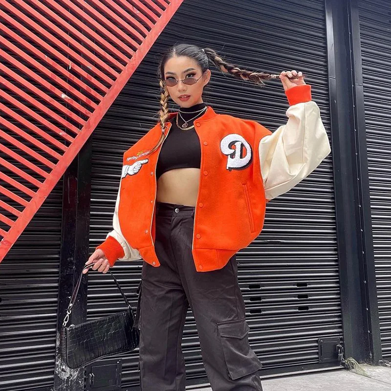 

Hip Hop Streetwear Mens Jacket Heart-shaped Letter Embroidery Patchwork Baseball Coat Harajuku Oversized Bomber Jacket women EMO