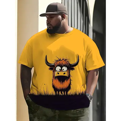 Мужская желтая футболка с рисунком монстра из мультфильма — легкая футболка с круглым вырезом и короткими рукавами, футболка большого размера с забавным дизайном