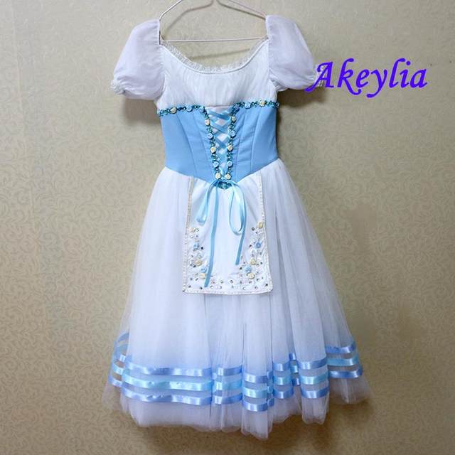 Sky blue white professional ballet dress Giselle Variation romantic tutu spandex girls ballet performance competition JNBL193