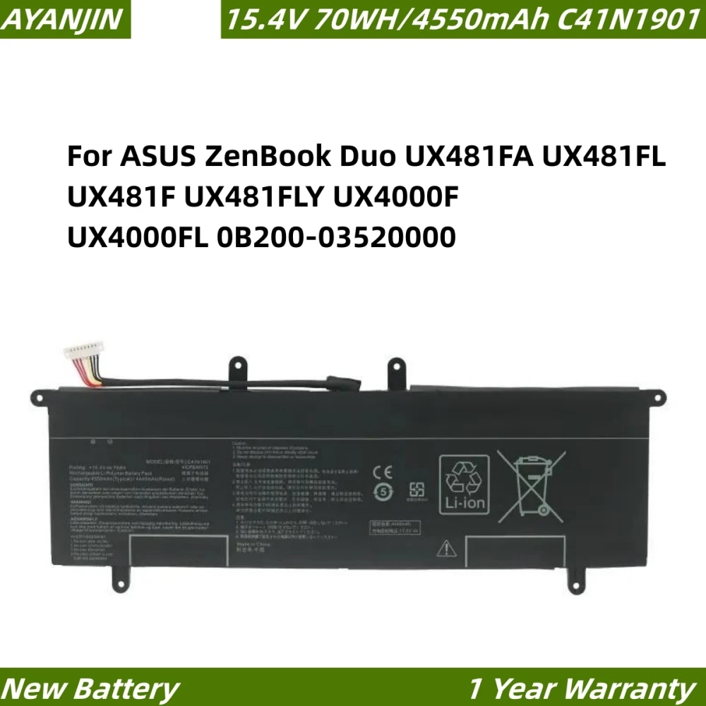 C41N1901 15 4 В 70 Втч аккумулятор для ноутбука ASUS ZenBook Duo UX481FA UX481FL UX481F UX481FLY UX4000F UX4000FL 0B200-