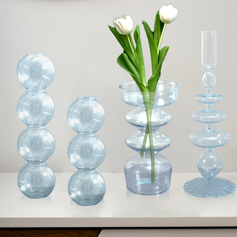 

Светильник-голубая стеклянная ваза, подсвечники, фотоподсвечники, креативный Декор для гостиной, домашний орнамент, черная ваза