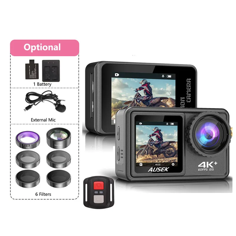 

4K60fps 24MP HD Dual Screen Action Camera WiFi Removable Lens Helmet Cam EIS Remote Control Underwater Waterproof Sport Cameras