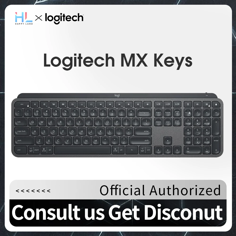 Беспроводная клавиатура Logitech MX Keys, Bluetooth, офисная, 104 клавиши, заряжаемая, с подсветкой, ультратонкая, бесшумная, для бизнеса, для ПК, ноутбука - Апрельский топ товаров с Али
