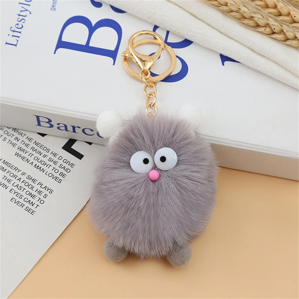 Cartoon Hamster Fur Ball Keychain Cute Plush Doll Key Ring for Women Bag Pendant   Accessories DIY Birthday Gifts images - 6