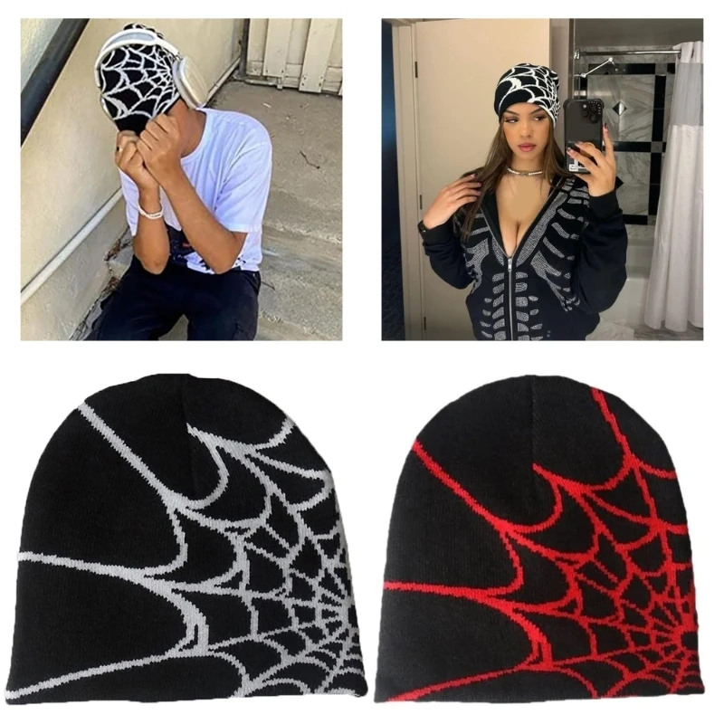 

Spider Web Hat knit Beanie Hat Spider Web Beanie Hat Baggy Slouchy Beanie Cap Skull cap Y2K Beanie Skullies Beanie