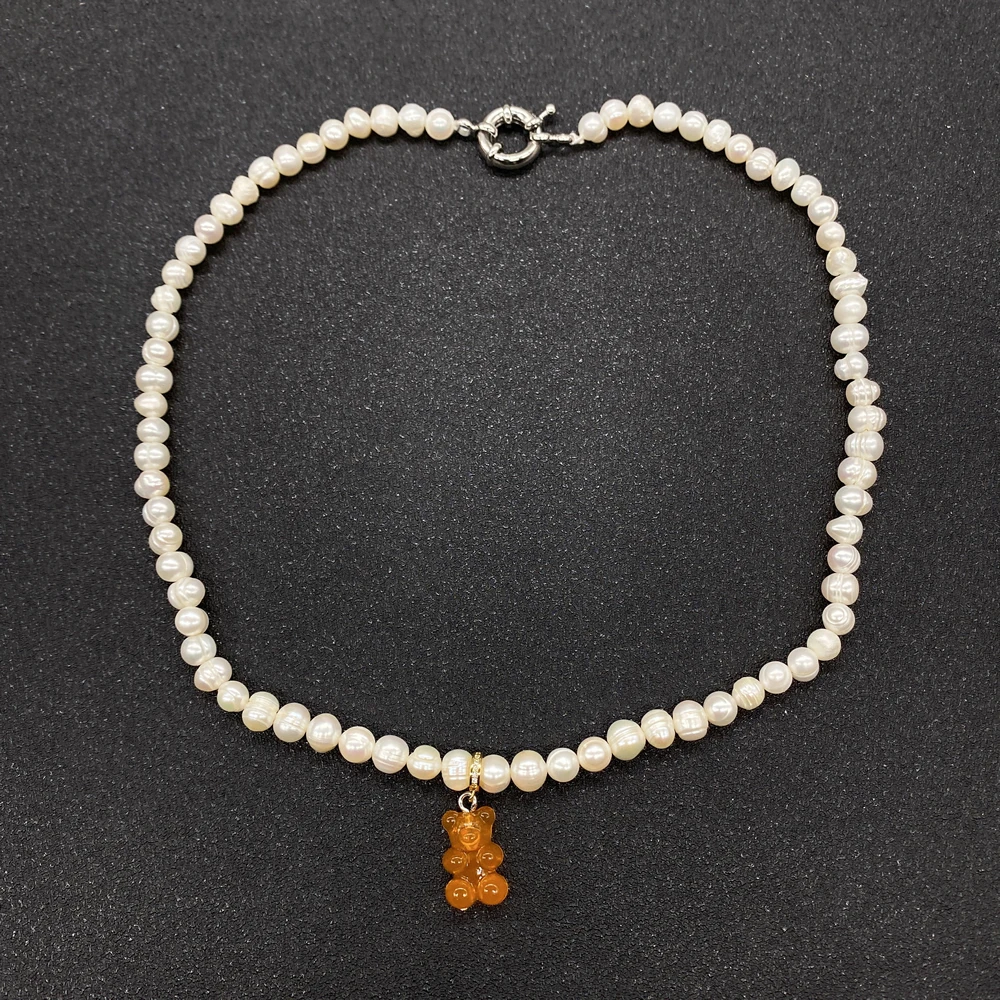 

Ожерелье женское из натурального пресноводного жемчуга длиной 18 дюймов с подвеской в виде медведя из смолы