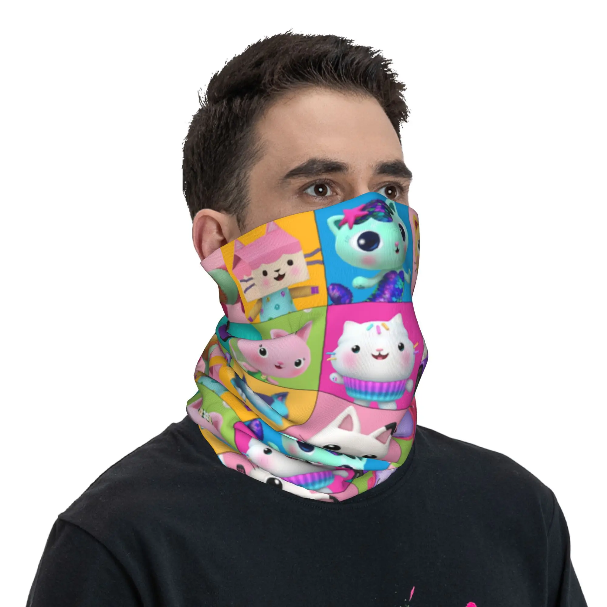 Custom G-Gabbys Dollhouse Characters Bandana Neck Gaiter for Hiking Camping Wrap Scarf Kitty Cat Cartoon Balaclava Warmer