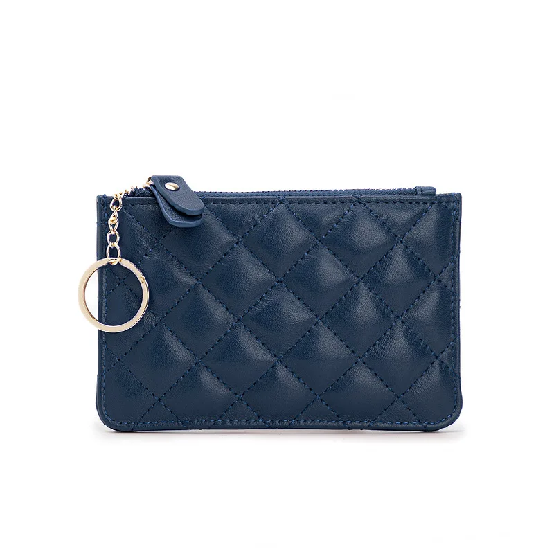 Women Sheepskin Zip Coin Wallet Key Chain Fashion Small Purse Money Designer Diamond Pattern Short Change Pouch Coin Purse