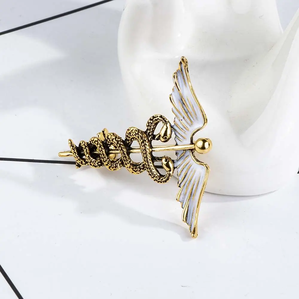 Ретро Винтаж Кадуцей Значок Змея Эмаль Металлический Воротник Одежда Корсаж