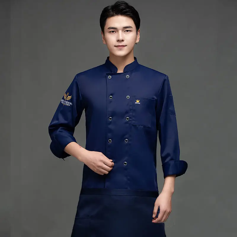 

Blue masterchef Chef Restaurant Uniforms Men Red Work Wear Women Short Sleeve Food Service Cook Clothing Chef Jacket Coat Logo