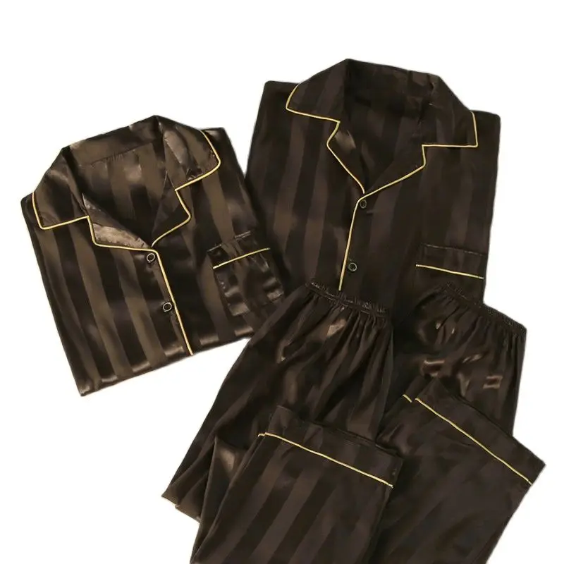 Pyjamas Sets Luxury Ins Silk Women's Pajama Long-sleeve Cardigan Set Fashion Ice Silk Home Clothing Striped Pajamas for Women