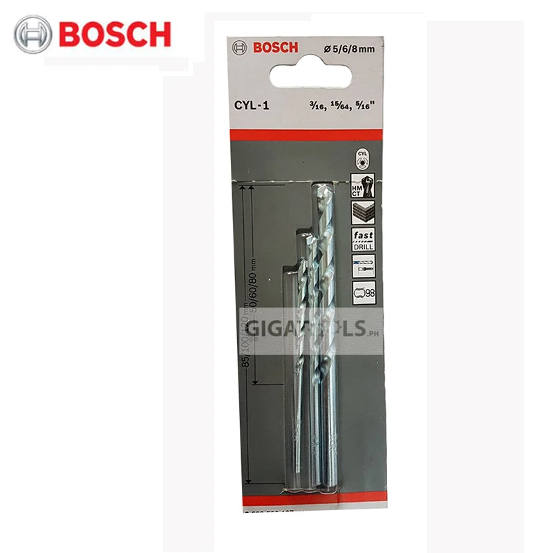 

Bosch 2608590127 Three Piece Percussion Drill (5/6/8mm),Suitable For Ceramic Tile/Brick Wall/Cement/Stone