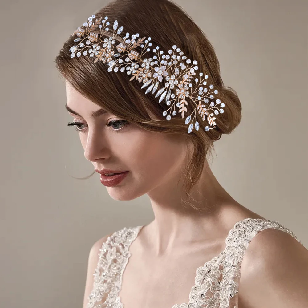 

Alloyed Flower Hair Band Rhinestone Headpiece With Ribbon Wedding Hair Decoration Headband Communion Girl Bride Hair Wreath