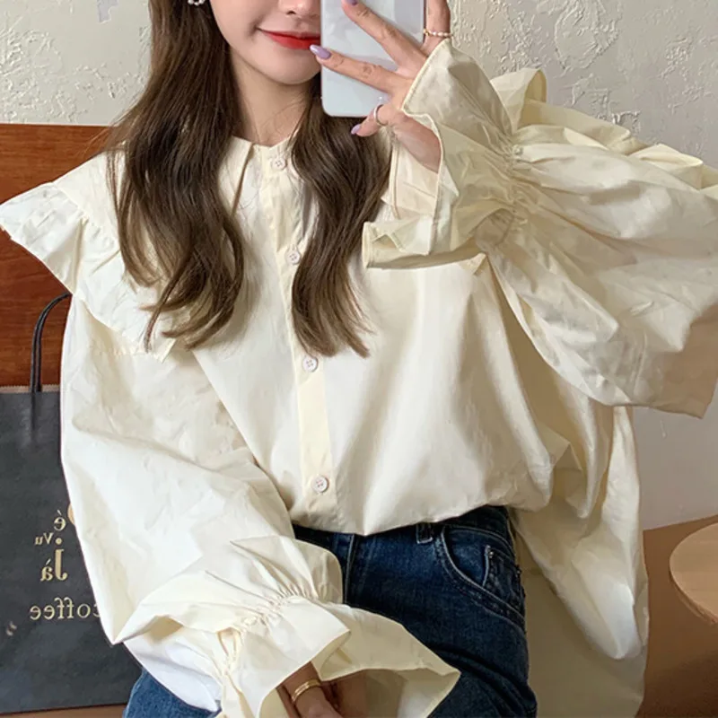 

Doll Collar Shirt Women's Design Sense Summer 2022 New Western Style Youthful-Looking Cute Bell Sleeve Loose Top