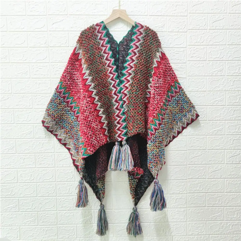 

Эластичное сказочное богемное женское пончо с кисточками теплые зимние накидки с V-образным вырезом для покупок
