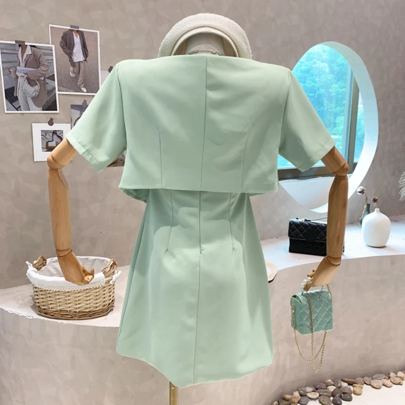 Professional Dress Suit Women's Fashion Slim Fit Short Blazer Jacket Top Midi Pencil Dress Summer Office Lady Business Wear
