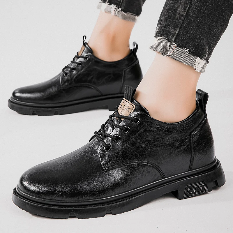 Кожаные деловые туфли-оксфорды мужские модельные туфли увеличивающие рост лифта