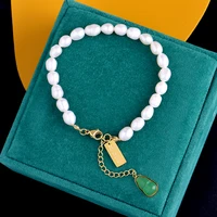 high quality 316l stainless steel green gourd natural pearls bracelet shiny bangle charm wholesale jewelry women