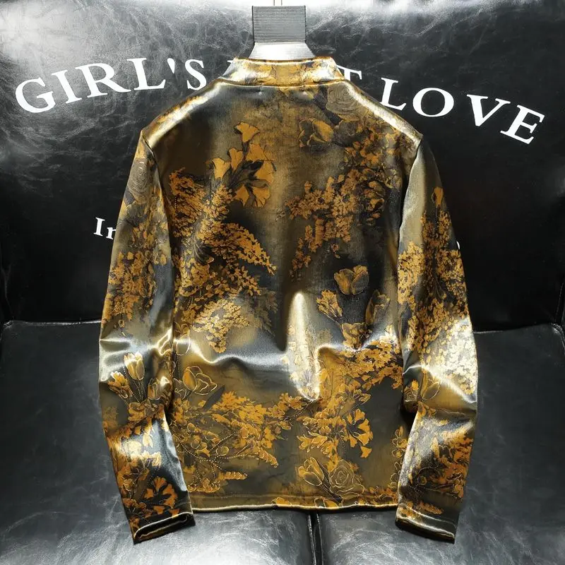 Футболка мужская с косым воротником толстая бархатная тенниска длинными