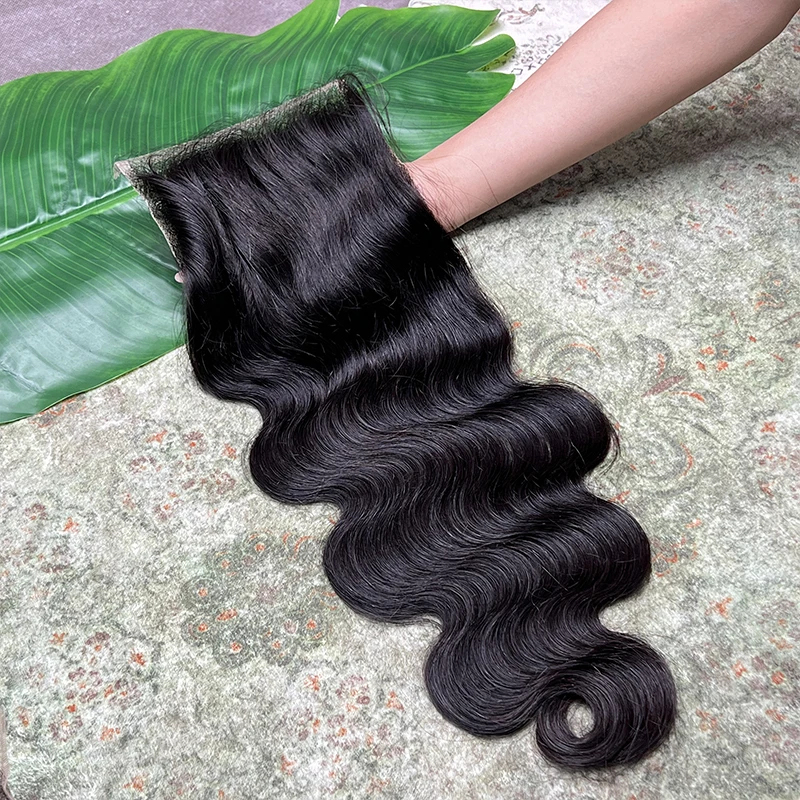Фото Накладка для волос 6X6 Body Wave HD Lace Closure с невидимой HD-сеткой, имитирующей кожу, предварительно выщипанная, с осветленными узлами, 100% натуральные необработанные человеческие волосы, натуральный цвет №4