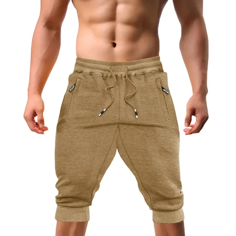 

Casual Shorts 3/4 Jogger Capri Pants Men's Breathable Below Knee Outdoor Sports Gym Fitness with Zipper Pockets