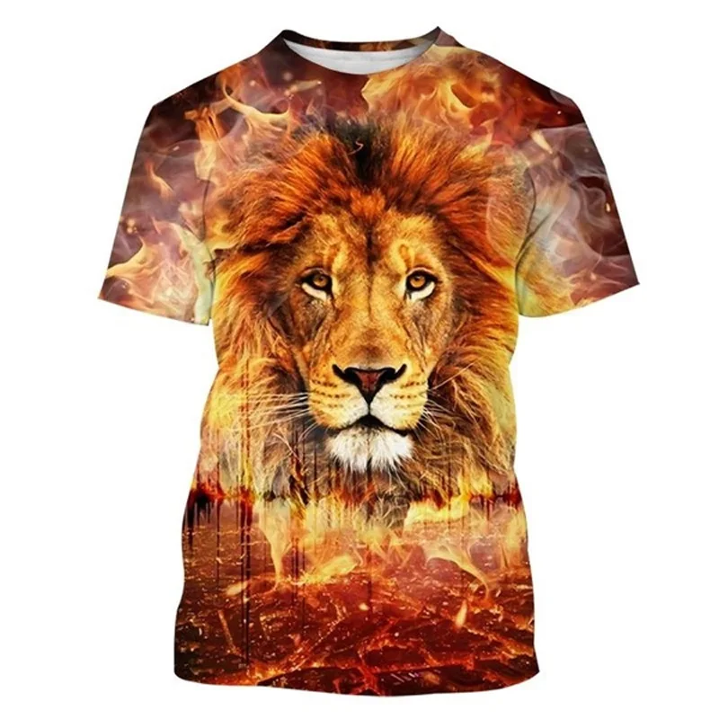 Футболка мужская с принтом льва и круглым вырезом удобная модная рубашка