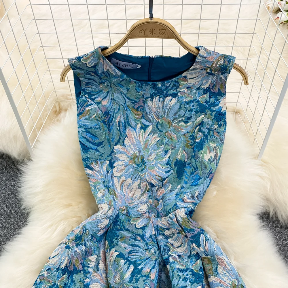 Женское жаккардовое платье без рукавов элегантное винтажное ТРАПЕЦИЕВИДНОЕ