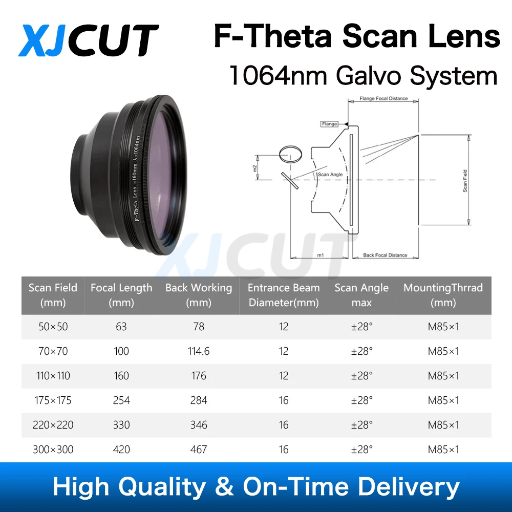 Объектив для сканирования XJCUT F-theta полевой объектив 1064 нм 50x50 - 300x300 фотосток YAG