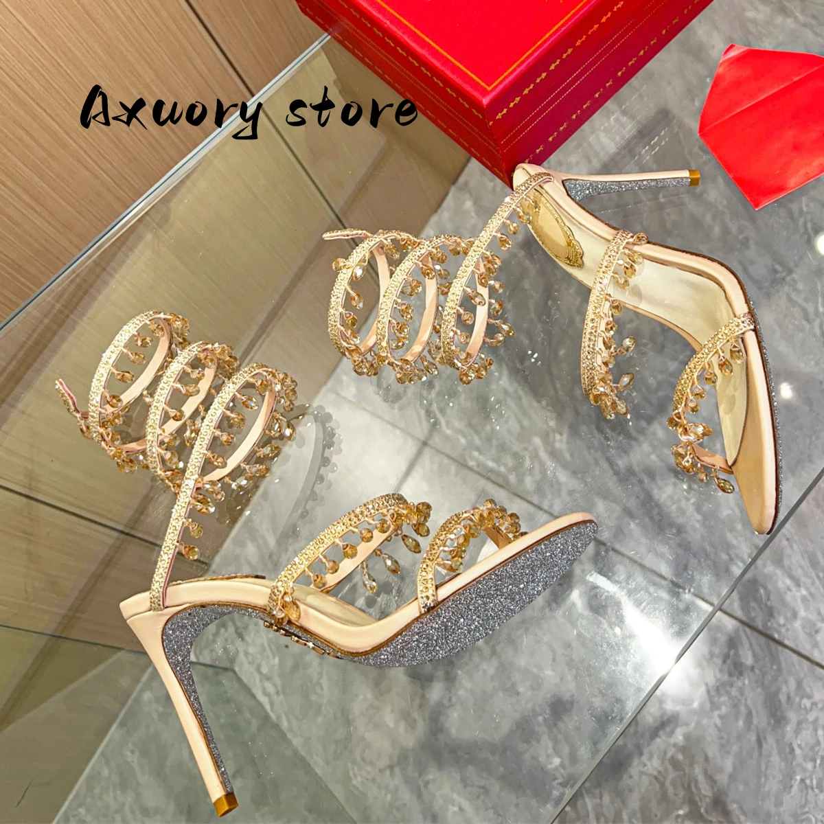 Women Sandals Evening Dress Shoes Stiletto Heel Crystal Wedding Sandals High Heel Formal Party Shoes Ankle Strappy